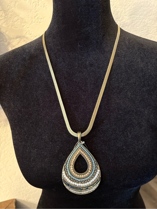 Jewelry - BOHO Gold and Teal Teardrop Pendant Necklace - Women Jewelry